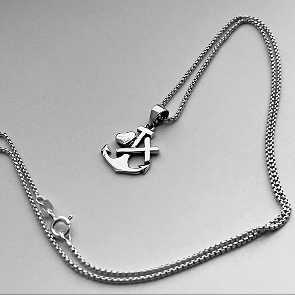 Sterling Silver Anchor W/ Heart and Cross Necklace, Silver Necklace - Picture 8 of 12
